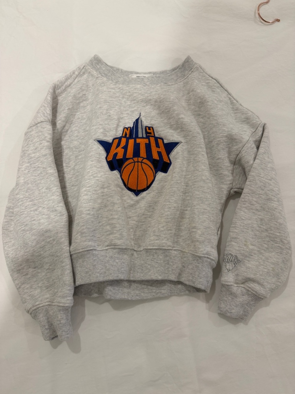 Kith Light Gray Sweatshirt with Navy & Orange Basketball Logo